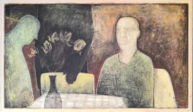 033-0101033242N - Aan Tafel (At Table) -  1990 - Oil on canvas -  80 x 145 cm
